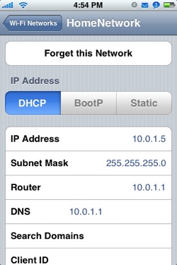 настройка IP адреса в iphone